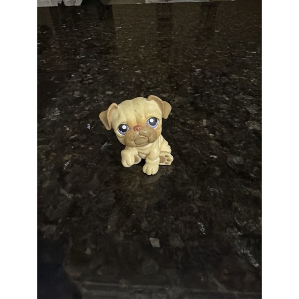 Littlest Pet Shop Tan Bulldog With Blue Eyes LSP #135 Pink Magnet